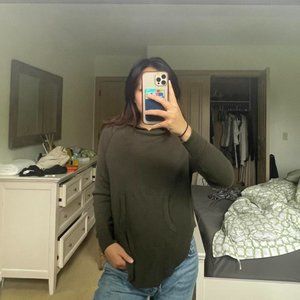 Aritzia waffle knit army green top